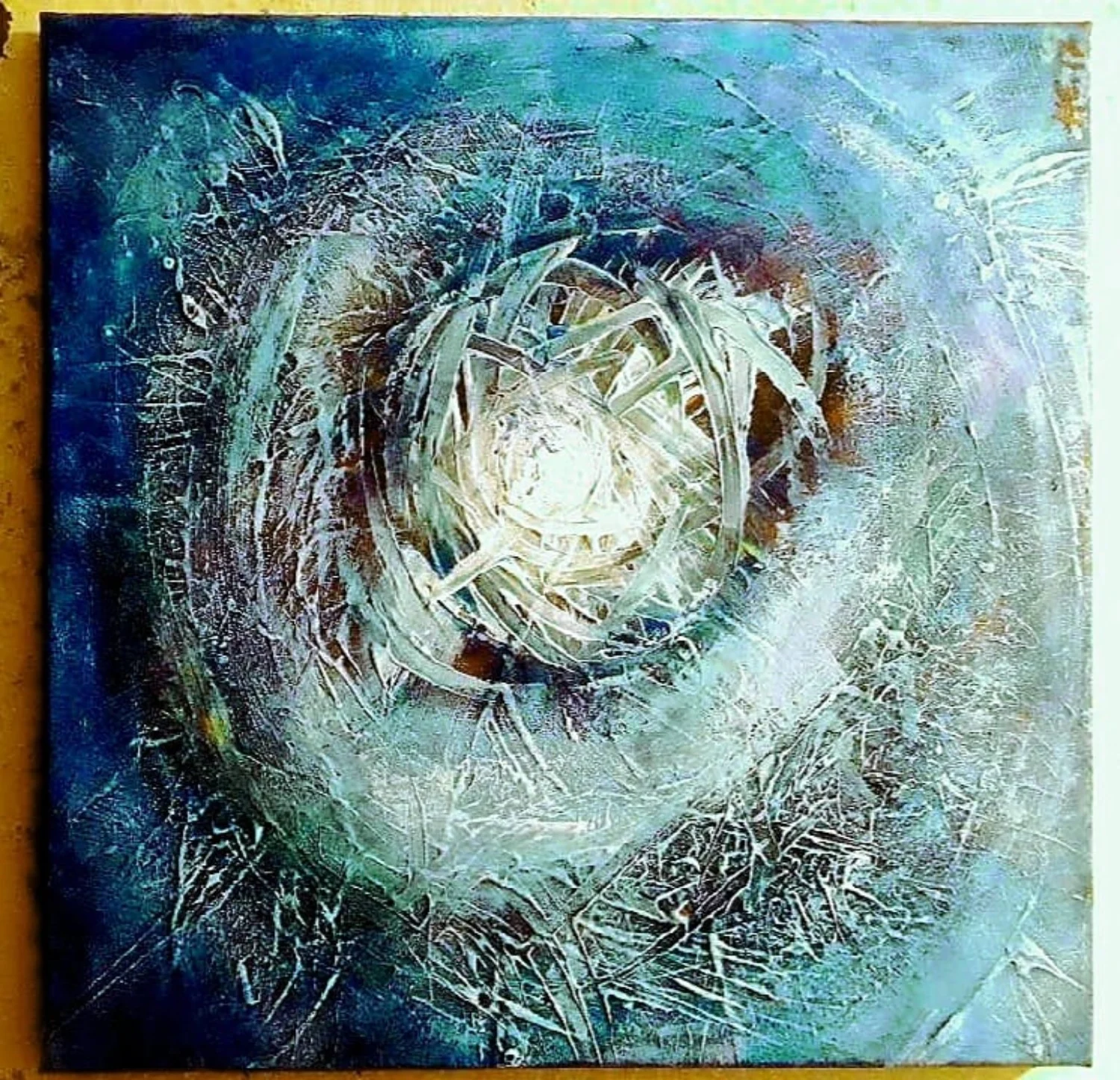 Abstrakte Komposition in Blau und Silber – Gemälde auf Leinwand von Henry, Gestochen Scharf Stendal