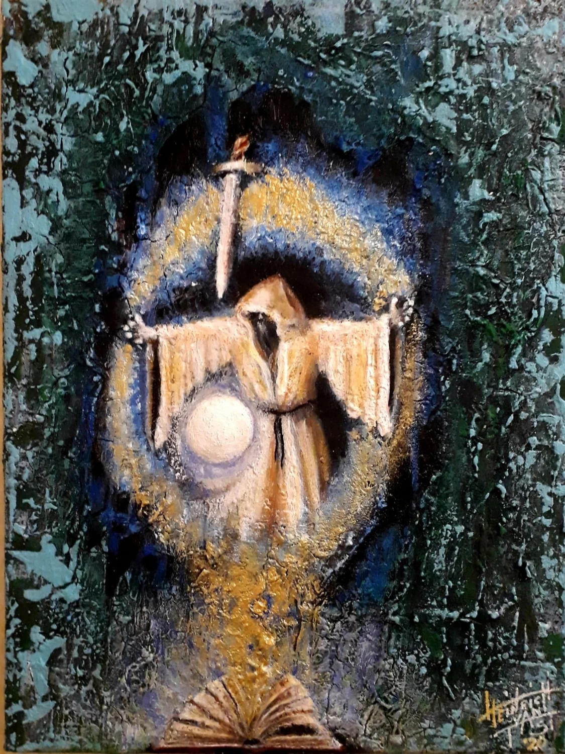 Figur mit Lichtkugel – Gemälde auf Leinwand von Henry, Gestochen Scharf Stendal