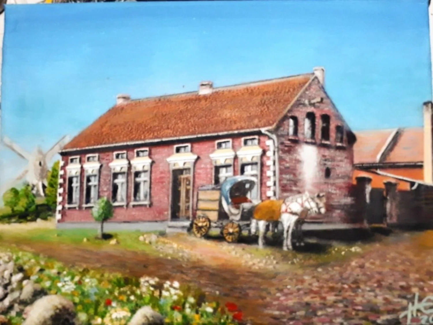 Historisches Haus im Dorf – Gemälde auf Leinwand von Henry, Gestochen Scharf Stendal